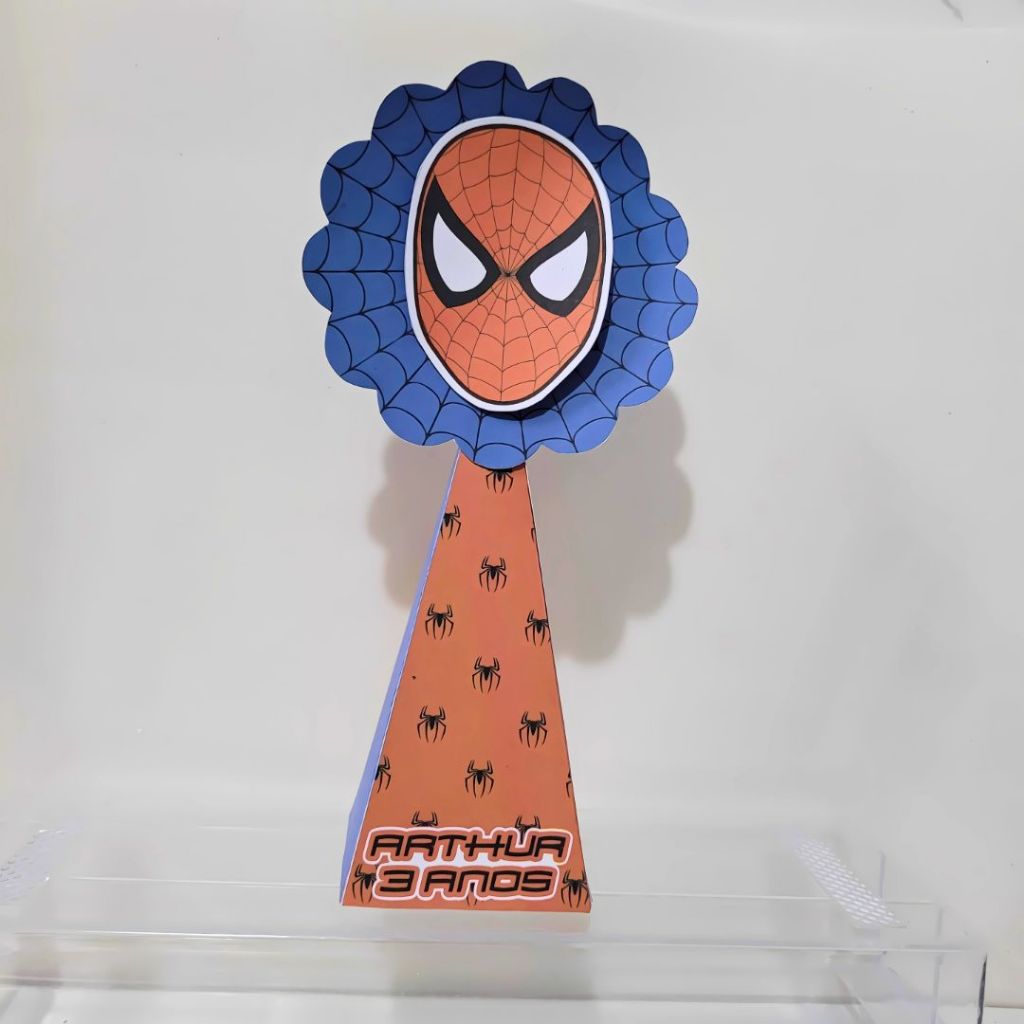 Kit Festa Aniversário - Lembrancinhas Personalizadas - Pegue e Monte 10 Caixa Pirâmide - Homem Aranha