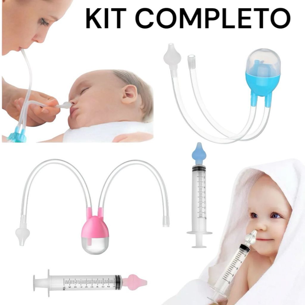 Kit Seringa Aspirador Sugador Lavagem Limpeza Nasal Bebê Catarro Fácil de Limpar