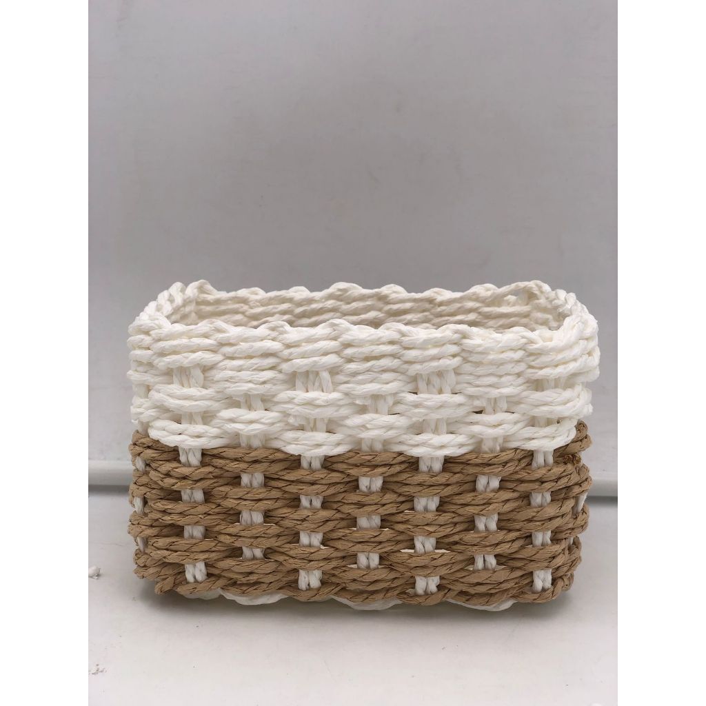 Cesta Organizadora Retangular Vime Natural com Branco - Decoração Páscoa