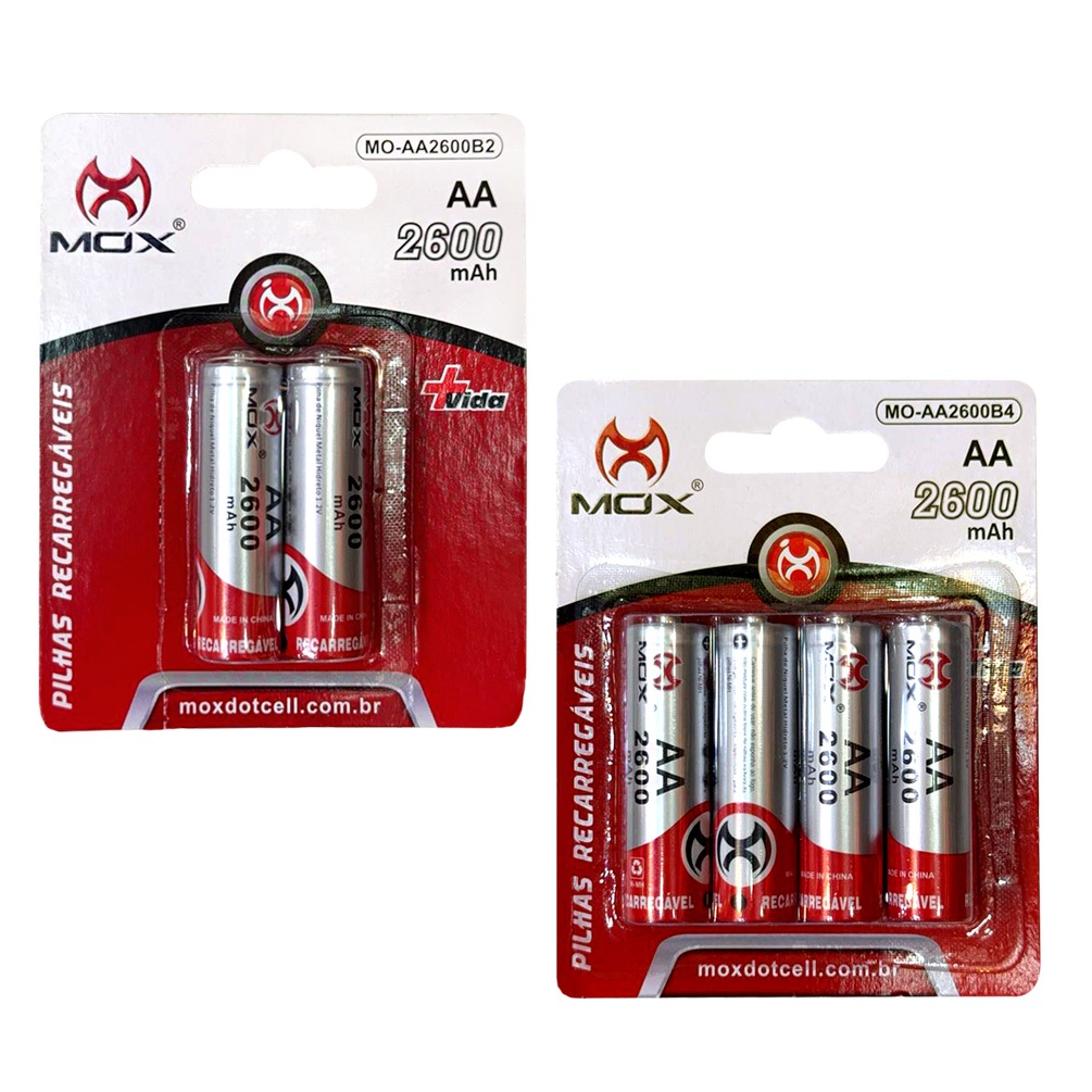 Pilha MOX AA Recarregável 1,2V 2600mAh Com 2 Unidades E 4 Unidades em Oferta na Shopee