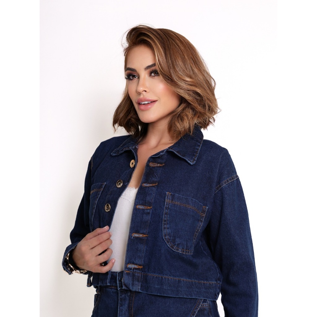 Jaqueta jeans com botão feminino novo 2025