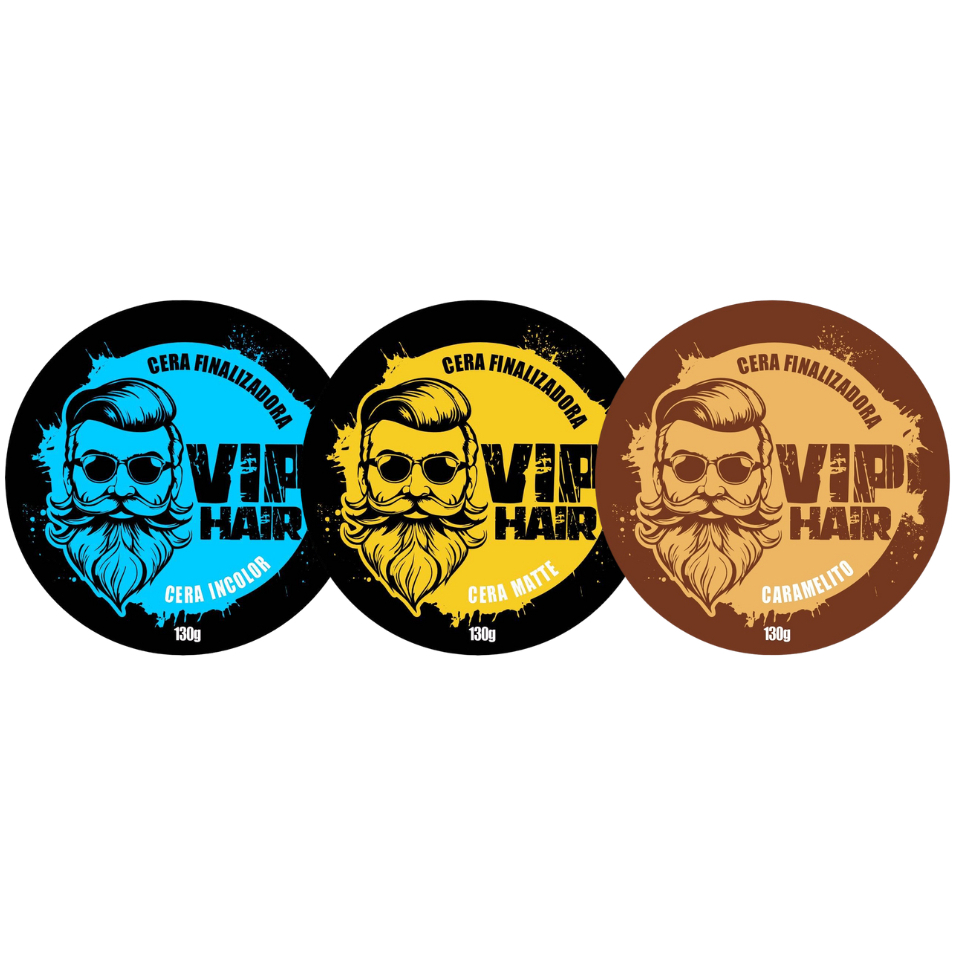 Kit 03 Cera Modeladora Finalizadora Vip Hair 130g Barba Cabelo Bigode