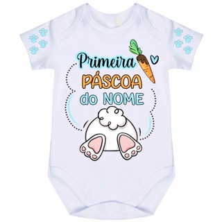BODY BEBÊ PRIMEIRA PÁSCOA COM NOME DO BEBÊ COM DETALHE OU SEM NA MANGA 396A em Oferta na Shopee