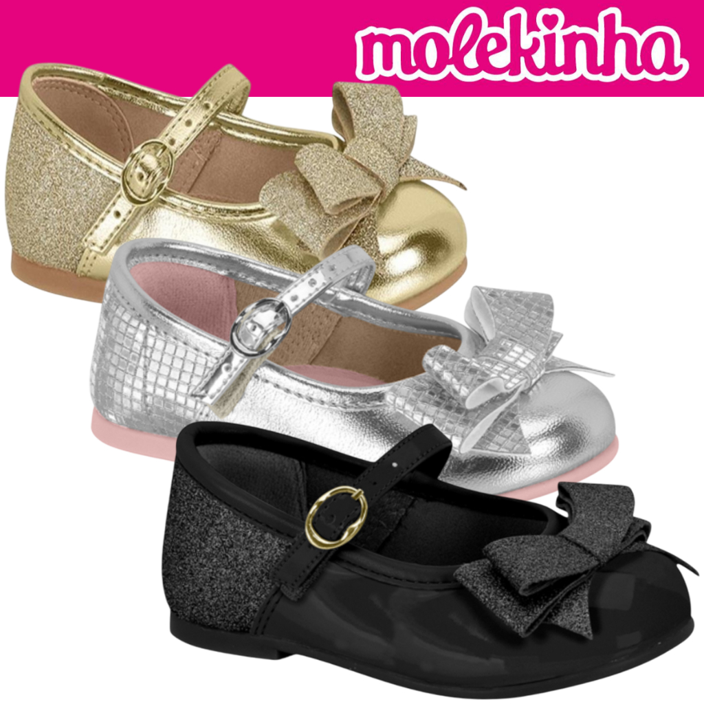 Sapatilha Infantil Menina Sapatinho Molekinha Boneca Festa Brilho Bebe Confortavel Batizado