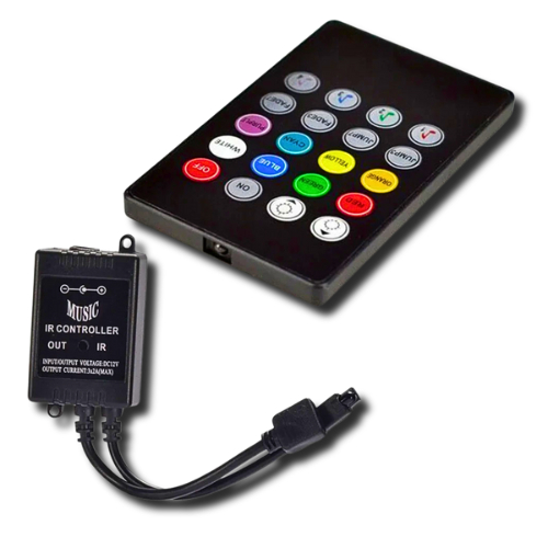 Controle Musical para Fitas LED RGB 5050 3528 Controladora com Sensor de Som Efeitos e Fonte de Alimentação DJ Decoração