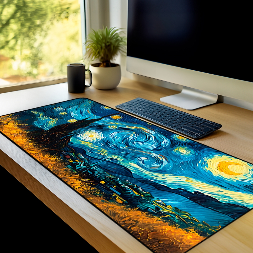 Mouse Pad Gamer Pintura Antiderrapante Grande 70x35 80x35 90x40 90x50 cm borda costurada em Oferta na Shopee