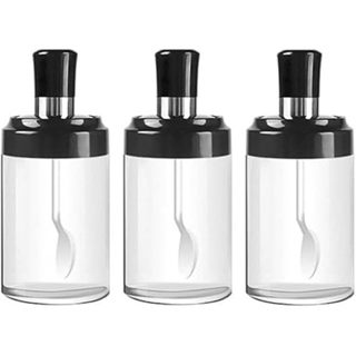 Porta Tempero de Vidro Silicone c/ Colher Condimento Sal Pimenta Dosador Tampa Pote Organizador em Oferta na Shopee