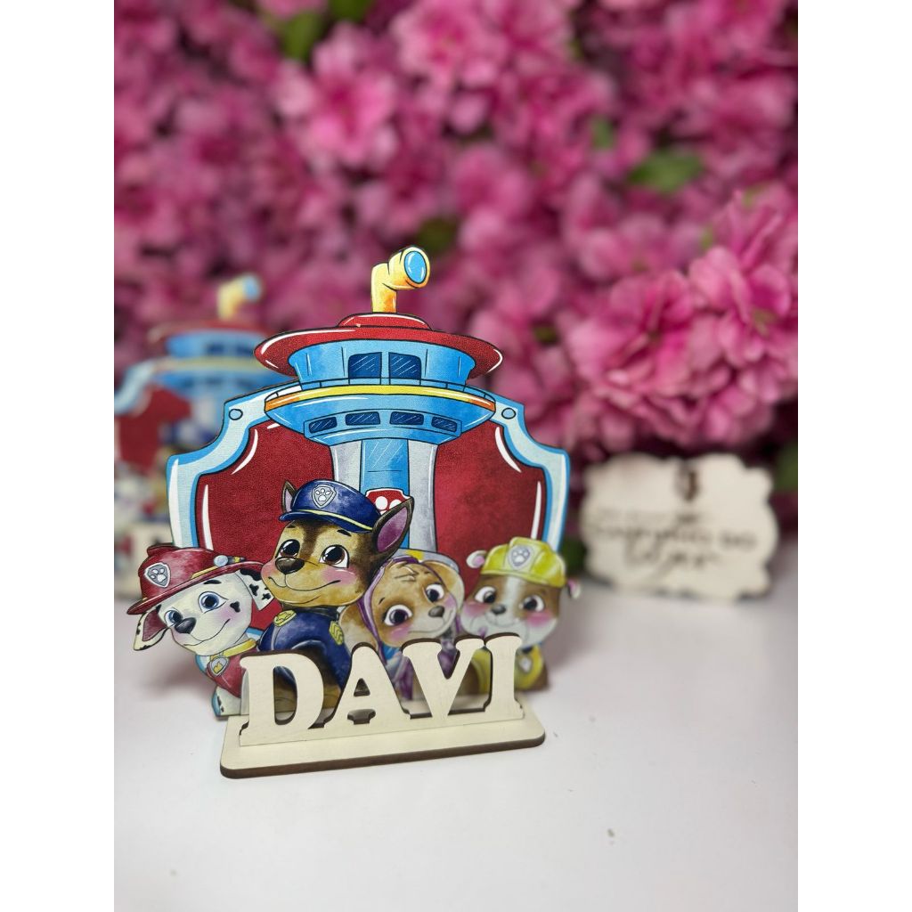 Lembrancinha Patrulha Canina Aquarela Personalizado com nome para aniversário em MDF adesivado