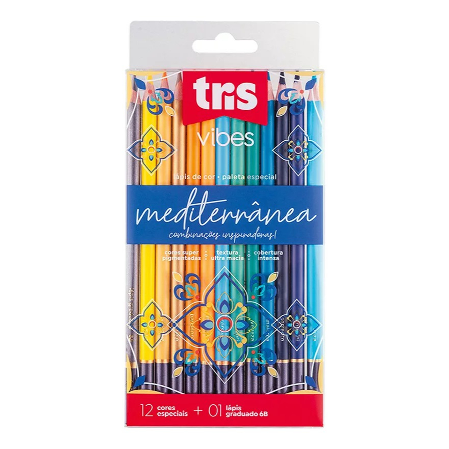 Lápis de Cor Vibes – Tons Mediterrâneo – 12 Cores + 1 Lápis 6B – Tris