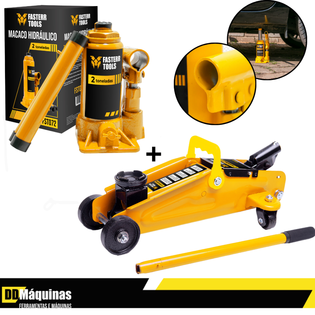 Macaco Hidráulico Jacaré 2 Toneladas + Macaco Hidráulico Garrafa 2 Toneladas - Fasterr - Spare Parts and Accessories for Vehicles