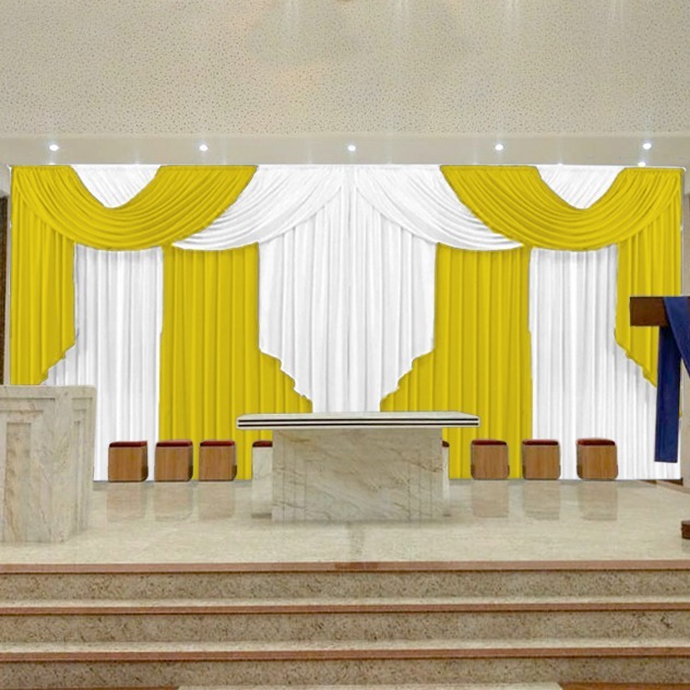 Cortina Decoração Sala Quarto Igreja Púlpito Grande Elegance 4 Metros Diversas Cores Malha Gel