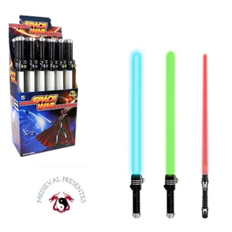 Kit 03 Espada Sabre De Luz Com Som E Luz Diferentes Brinquedo Retrátil Led Recarregável Pilhas