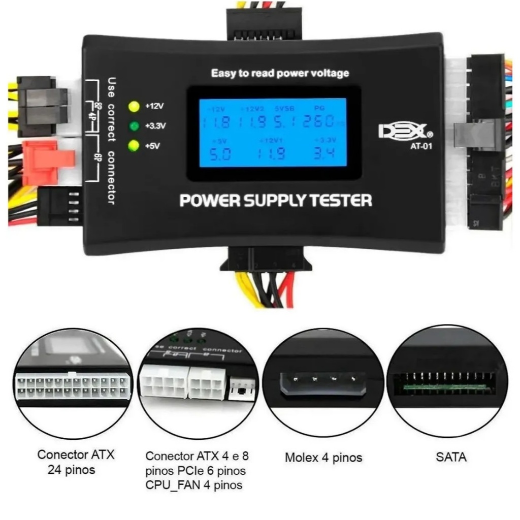 Testador Fonte de Alimentação Digital LCD 20/24 Pinos Display LCD ATX BTX ITX