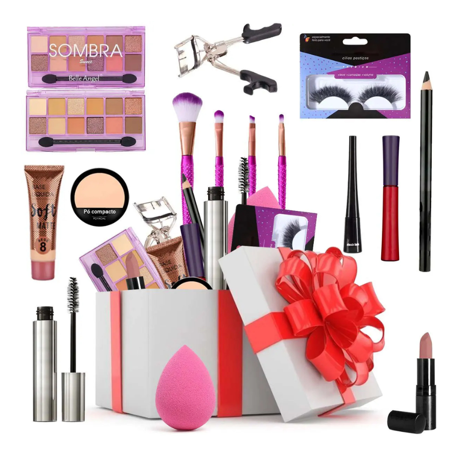 Combo de Maquiagem Básico 5 itens kit para Iniciante gloss perfume