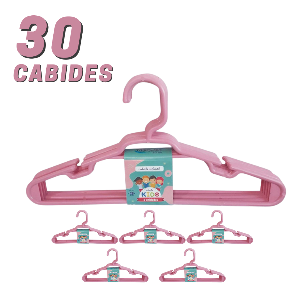 Kit 30 Cabides Infantil Plástico Resistente Rosa