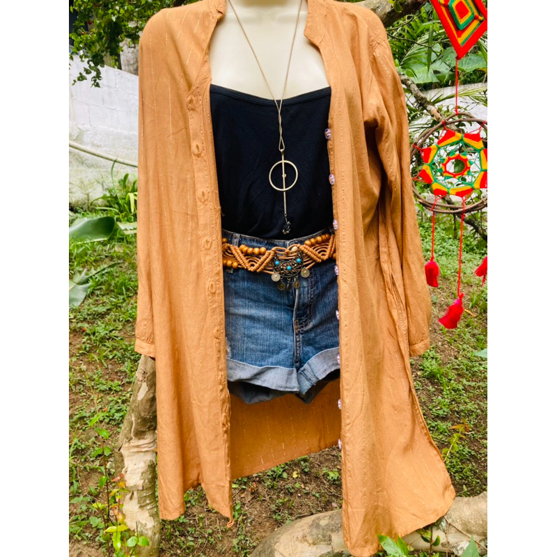 Chemise Linho Indiano Túnica Camisão Feminino