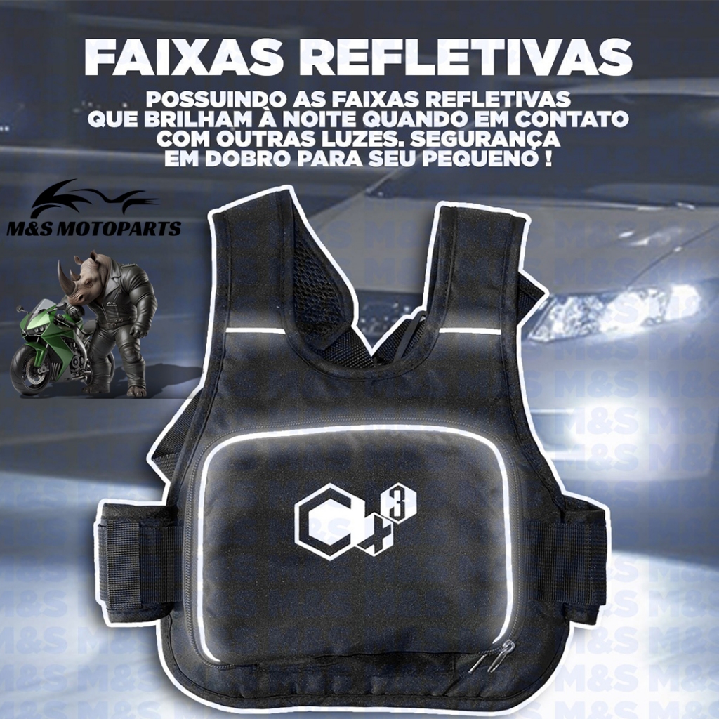 Colete Cinto Segurança Infantil Moto Criança Garupa Preto · foto 2