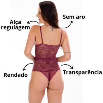Detalhes do Body Rendado Sem Bojo Lingerie Feminina P M G GG