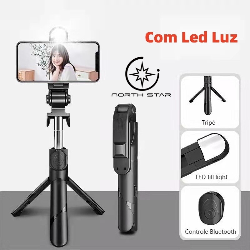 Bastão Pau de selfie Tripé De Mesa Retrátil Com LED Controle Bluetooth Celular Suporte De Celular