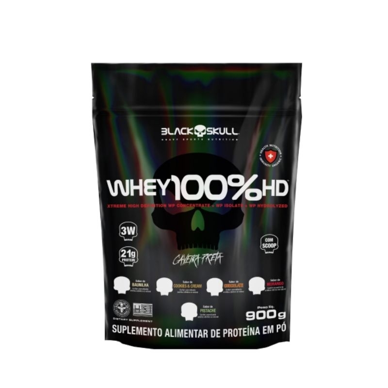 Whey 100% HD Blackskull 900g 3w Whey Concentrado Whey Isolado +hidrolisado
