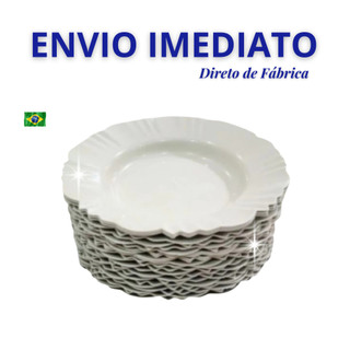 Kit Prato Fundo com Borda Branco Refeição Churrasco Festa Pratos Plastico