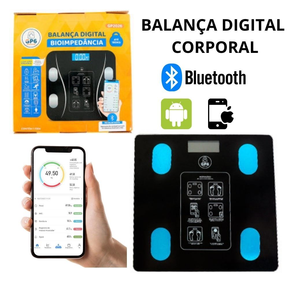 Balança Digital Medidora Corporal Bioimpedância ou Simples Profissional Bluethooth até 180 KG pilhas