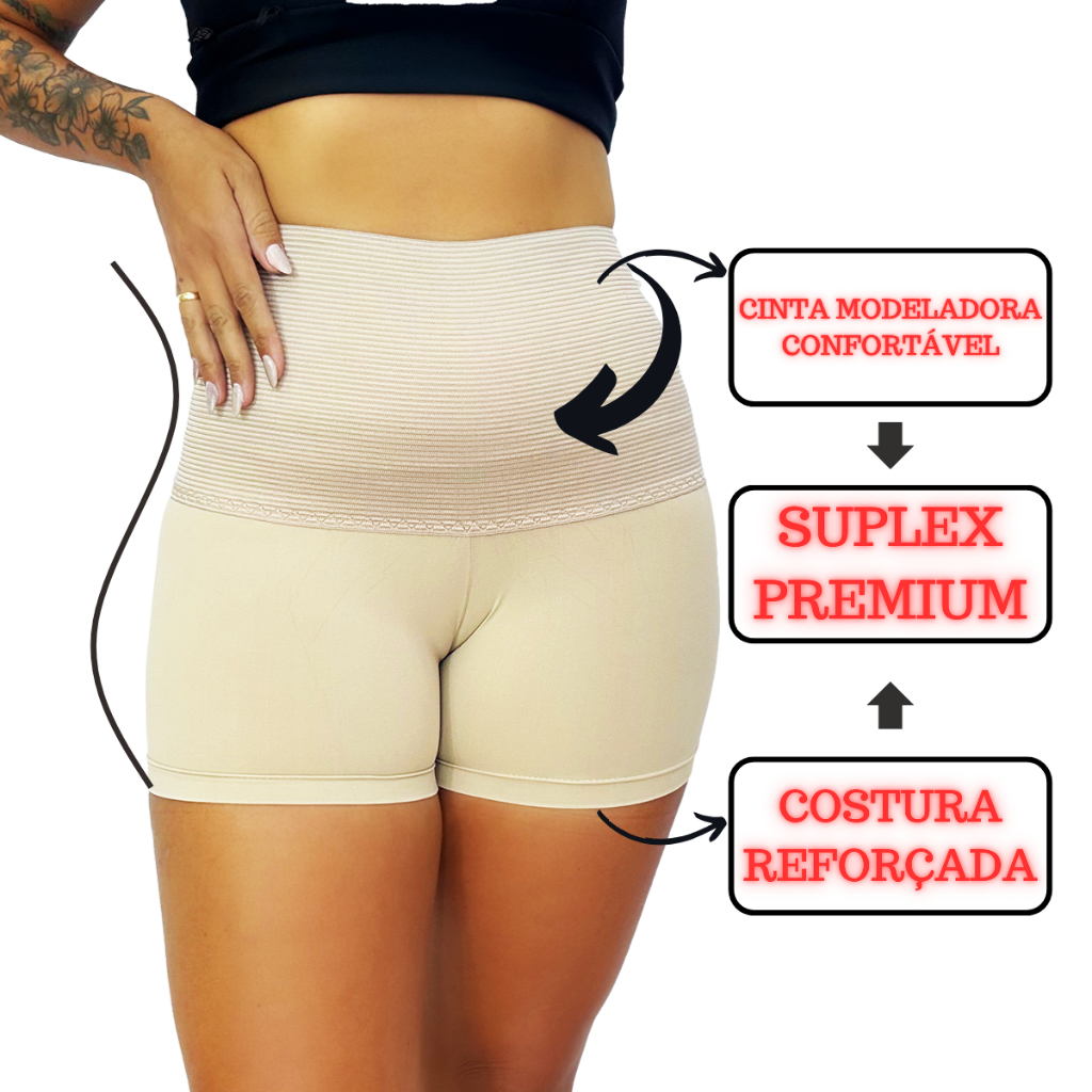 Short Bermuda Modeladora Anágua Cinta Alta Compressão Feminina Reduz Medidas Pós Parto Maternidade