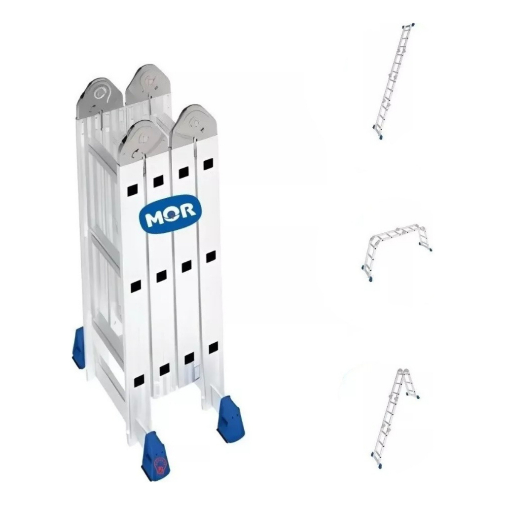 Escada Articulada de Alumínio 4x3 12 Degraus 3,32 Metros de Altura Multifuncional MOR em Oferta na Shopee