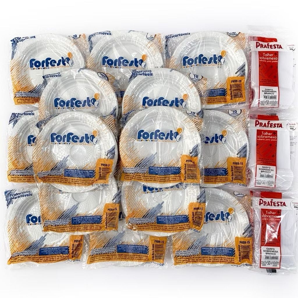 Kit Festa Descartável Pratos e Garfos Sobremesa Bolo 50/100/150/200 Unidades Branco em Oferta na Shopee