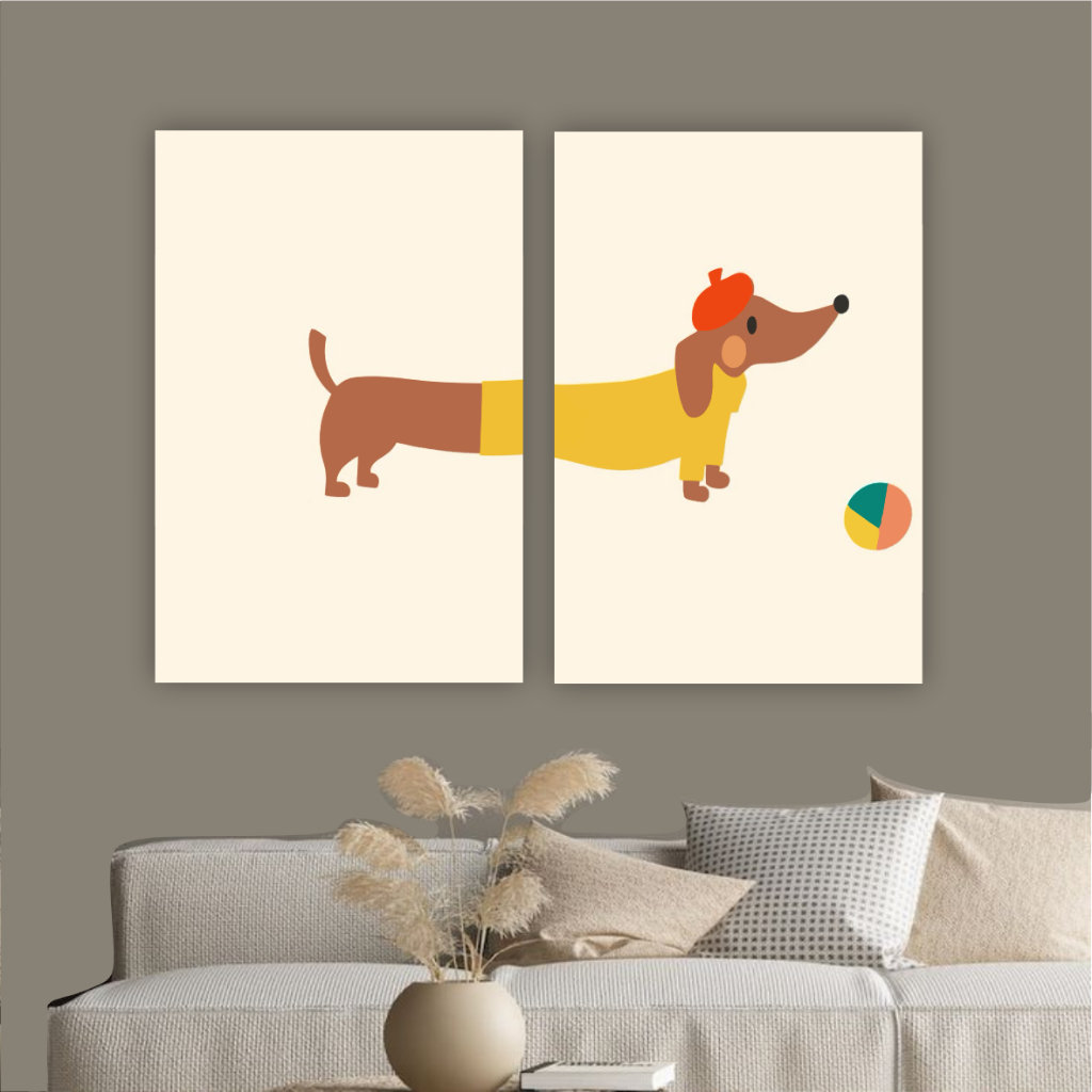 Quadro decorativo cachorro salsicha basset fofo marrom cachorrinho decoração pra sala quarto petshop