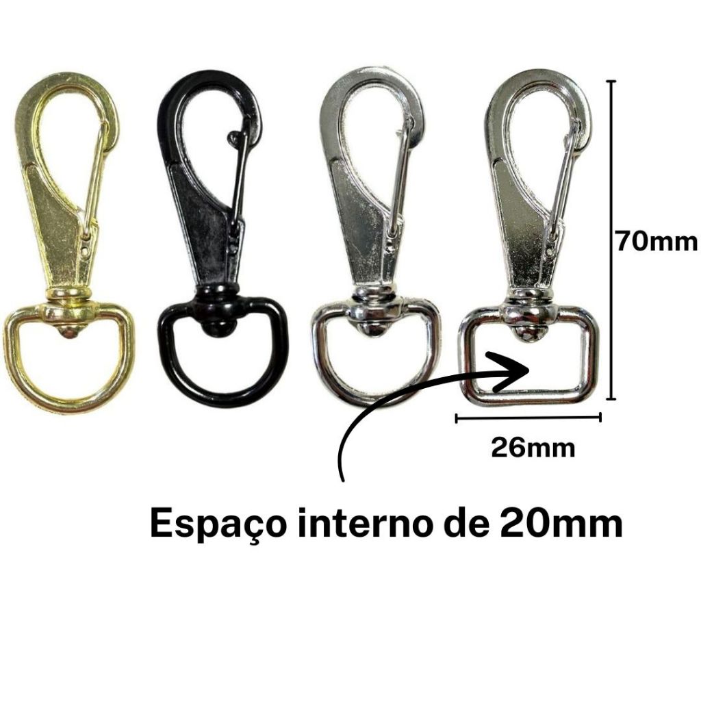 Gancho Mosquetão 70mm - DIVERSAS CORES - Escolha de 5 a 30 unidades