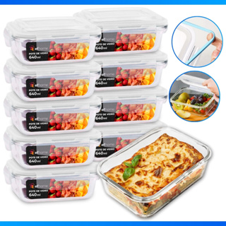 Kit 10 Pote de Vidro Hermético Retangular 640 ml Marmita Microondas - MEGA PROMOÇÃO! - em Oferta na Shopee