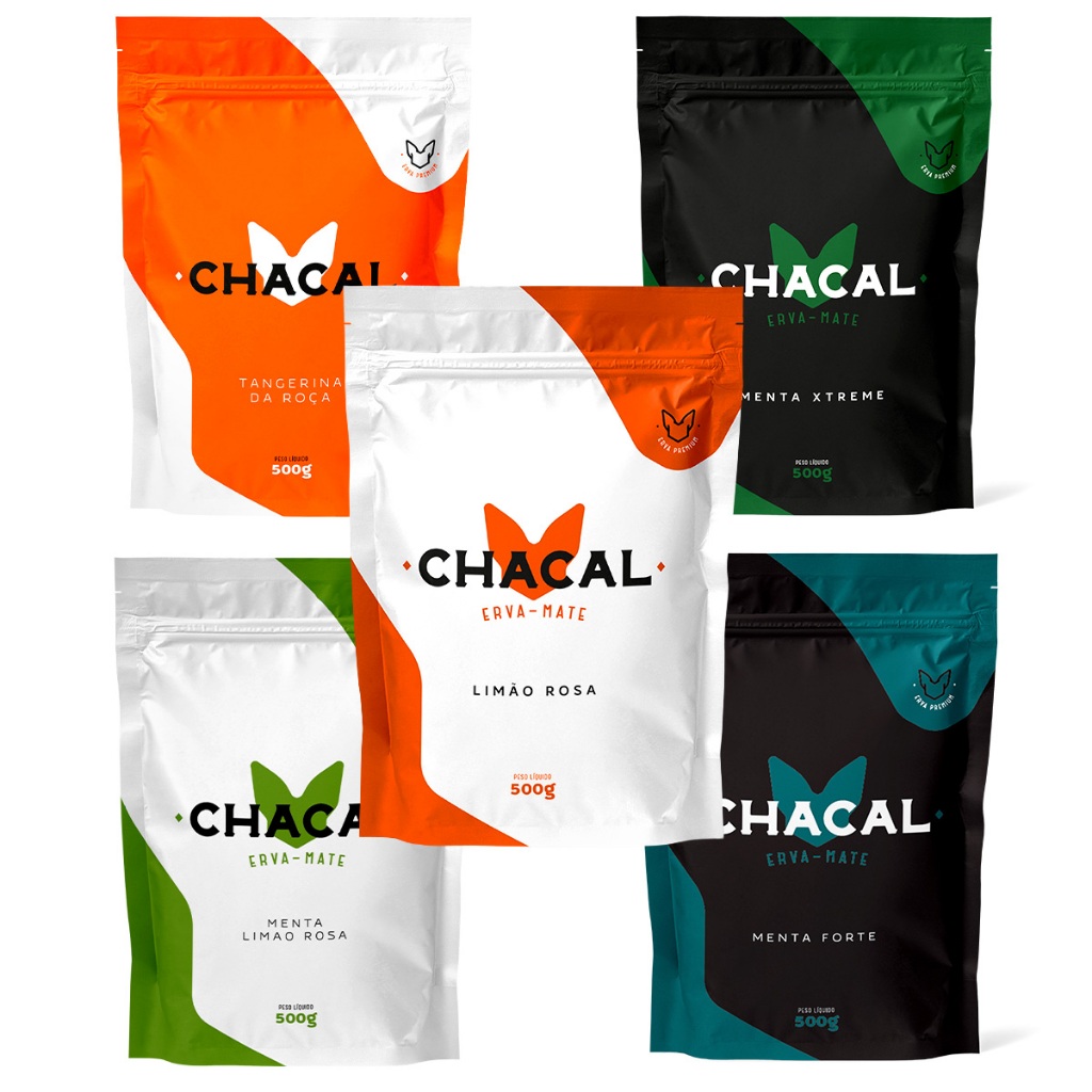 Kit com 5 Ervas Mate CHACAL PREMIUM 500ML - ESCOLHA SABORES