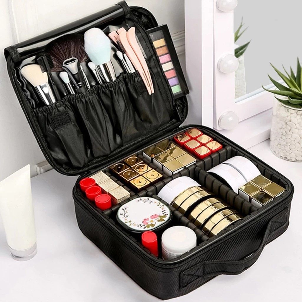 Maleta de Maquiagem Profissional com divisórias Maleta com alça para Virar Mochila de Maquiagem em Oferta na Shopee