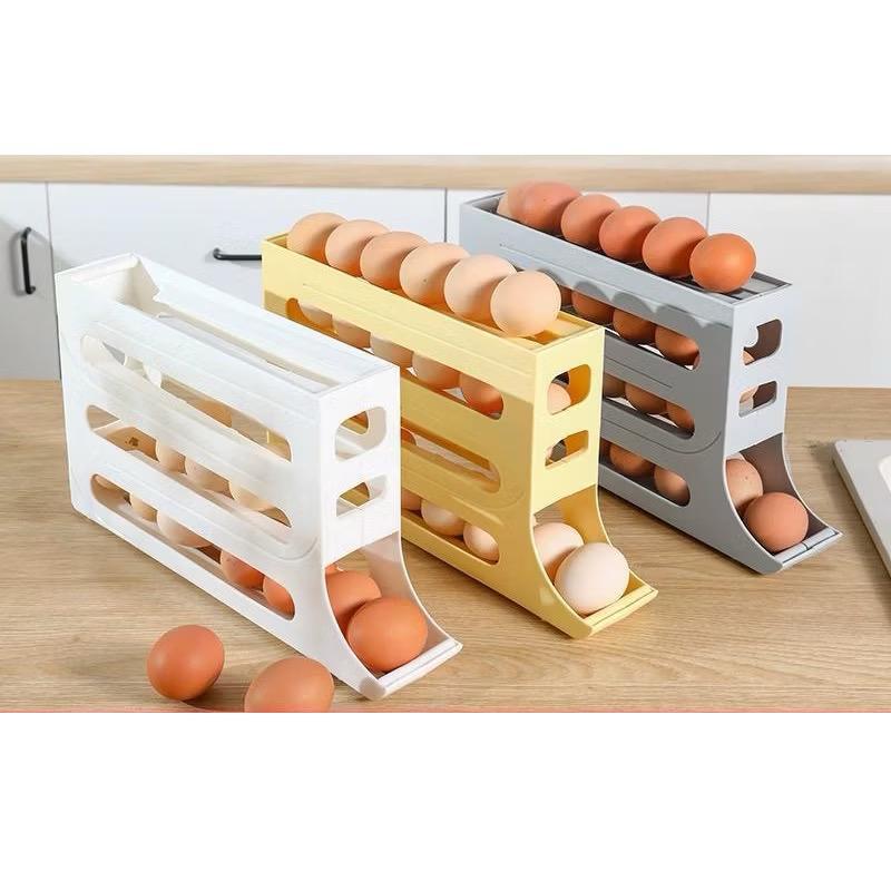 Organizador Porta Ovos Suporte 4 Andares Rolante Para 30 Ovos Dispenser Armazena e organizador de Geladeira