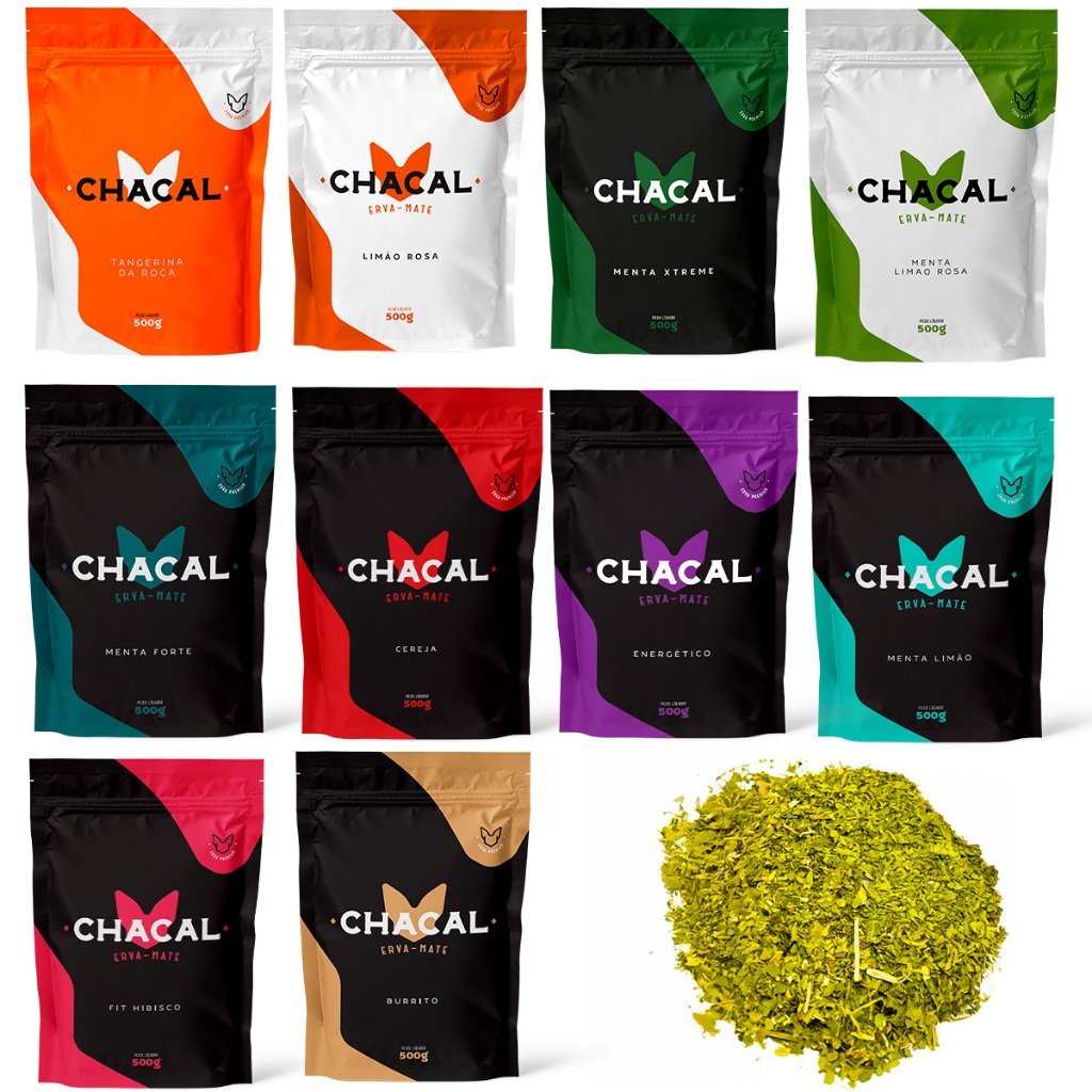 Kit com 10 Ervas Mate CHACAL PREMIUM 500ML - ESCOLHA SABORES