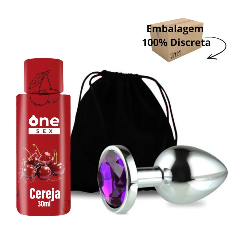 Kit Gel Lubrificante One Sex Com Sabor + Plug Anal Tamanho P em Oferta na Shopee