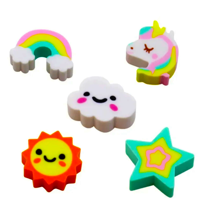 Mini Borrachas Fofas Cis 25 Unidades | Sol | Estrela | Nuvem | Unicornio | Arco Iris