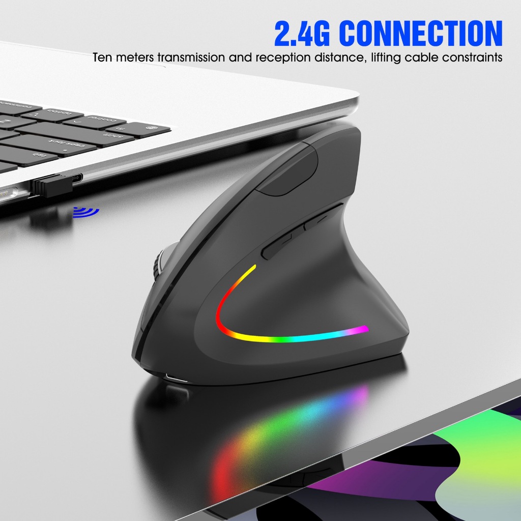 Mouse vertical sem fio 2.4G recarregável ergonômico vertical mouse 3 níveis de DPI ajustáveis ​​RGB Streamer KA-612 em Oferta na Shopee