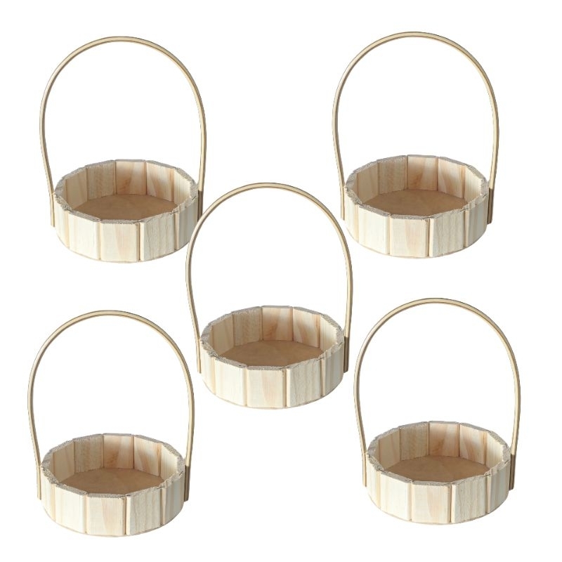 kit 5 Cestinhas Madeira Pinus 18cm Mimos Exclusivos