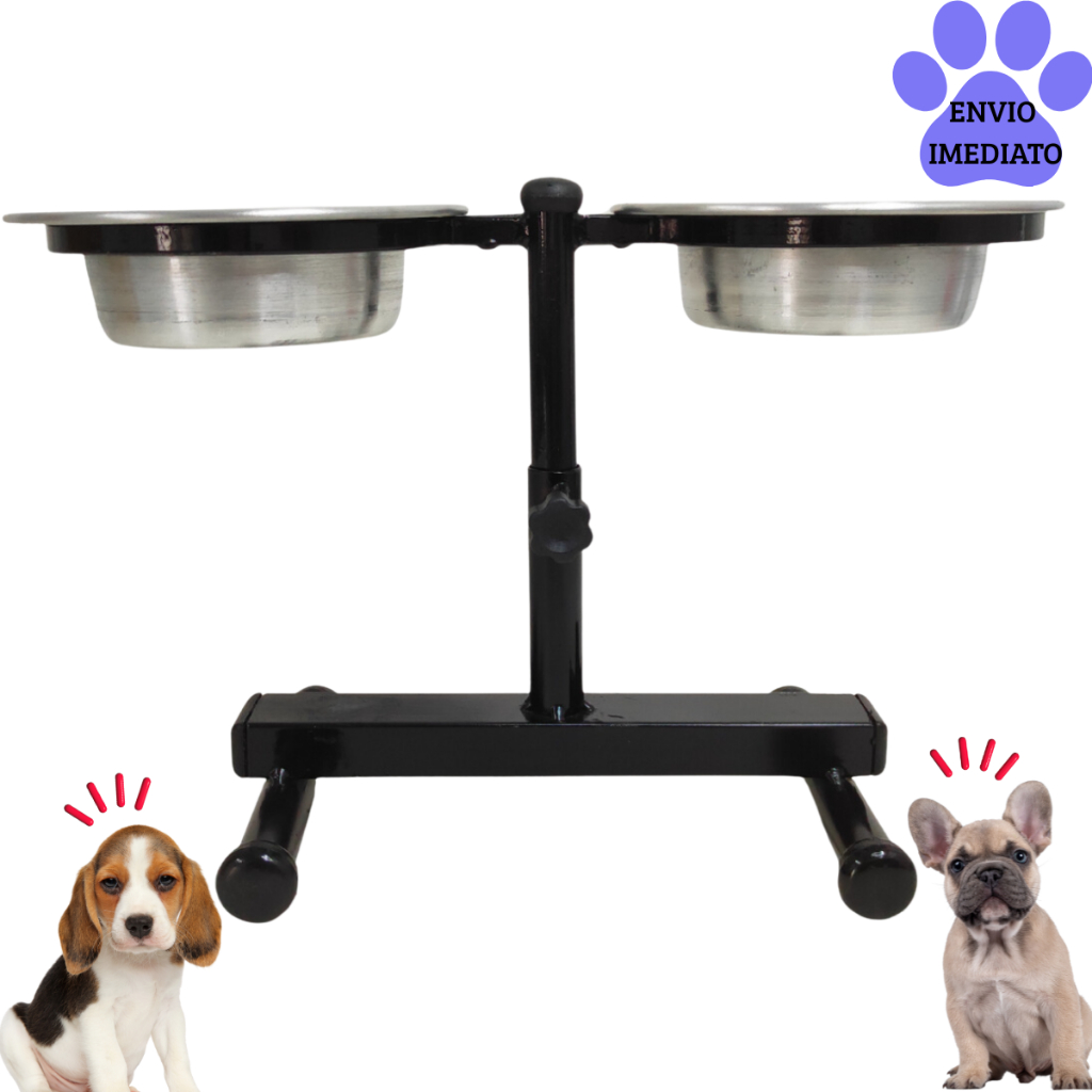 Comedouro Duplo Elevado Regulável Ração Água Ajustável Cachorro Filhotes 300ML em Oferta na Shopee
