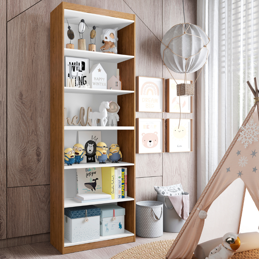 Estante livreiro organizador multiuso armario multifuncional prateleiras 6 nichos gold nature branco