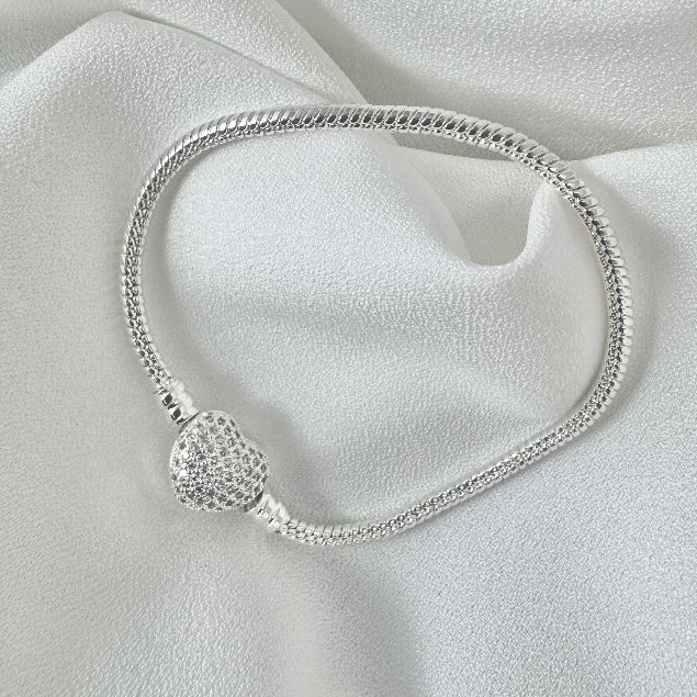 Pulseira para berloques Coração a prata 925 feminina para charms berloqueira pulseira de pingentes