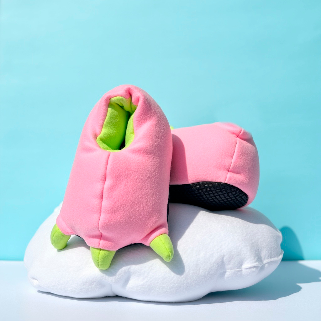 Pantufa Unicórnio e Dino Rosa 3D Garra Pelúcia Chinelo Antiderrapante