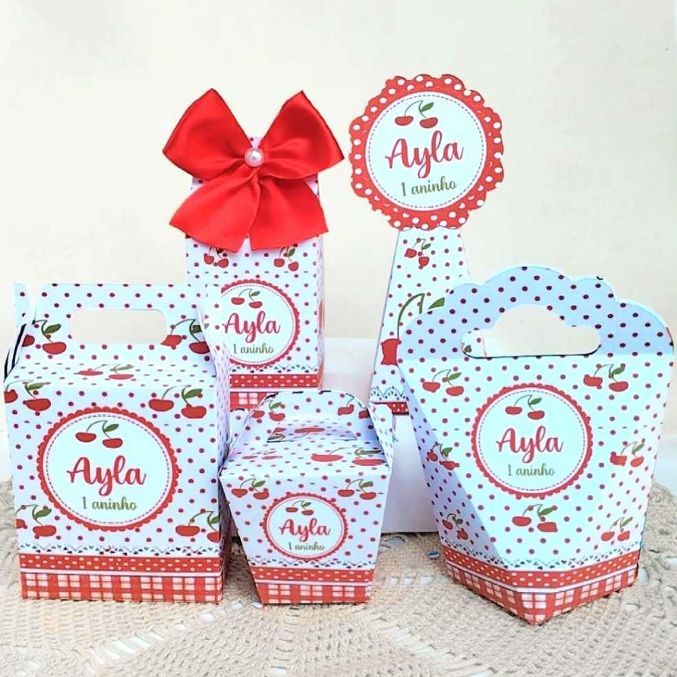 Kit Festa Tema CEREJINHA CEREJA Caixinhas Personalizada Lembrancinhas para Festas PEGUE E MONTE