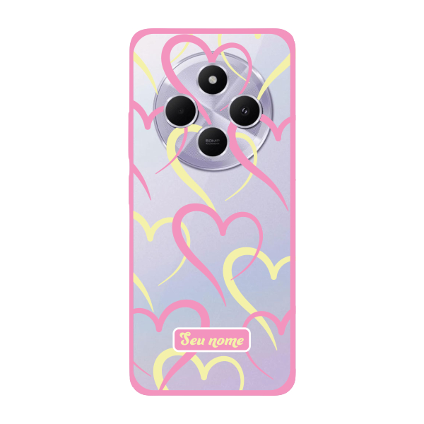 Capinha para Xiaomi RedMi A4 Anti Impacto Personalizada - Corações Amarelos e Rosas com nome
