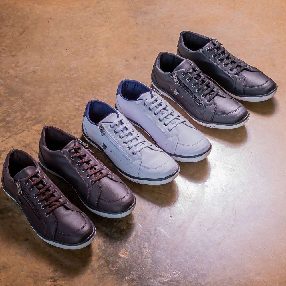 Kit 3 Pares Sapatênis Casual Masculino Laboshoes Calce Fácil Zíper Lateral Preto Branco Marrom Azul