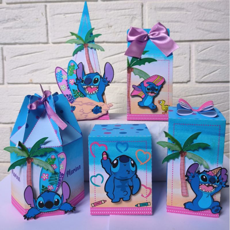 Kit Papelaria Personalizada Stitch Caixa Caixinha para Festa DESMONTADO