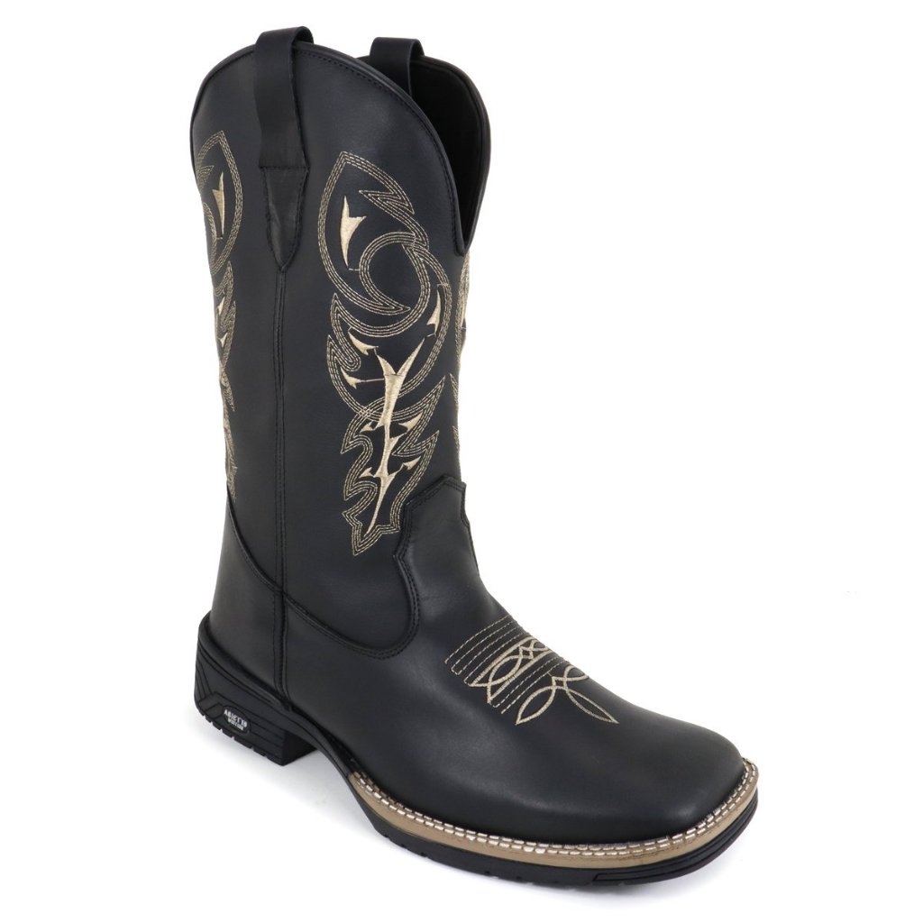 Bota Texana Masculina Bordada Delegada Couro Legítimo Country Rodeio