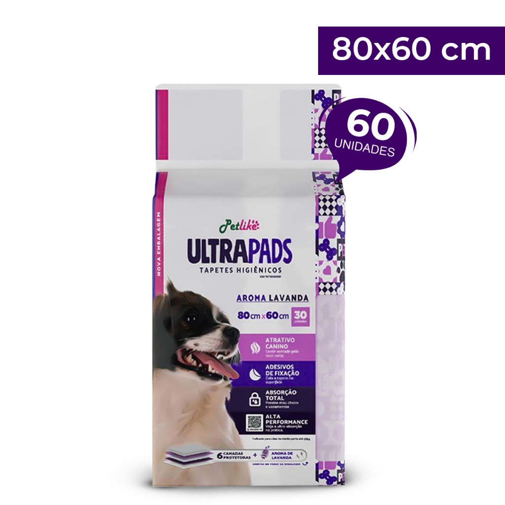Kit Tapete Higiênico Ultra Pads 60unid 80x60cm Aroma Lavanda - Pets